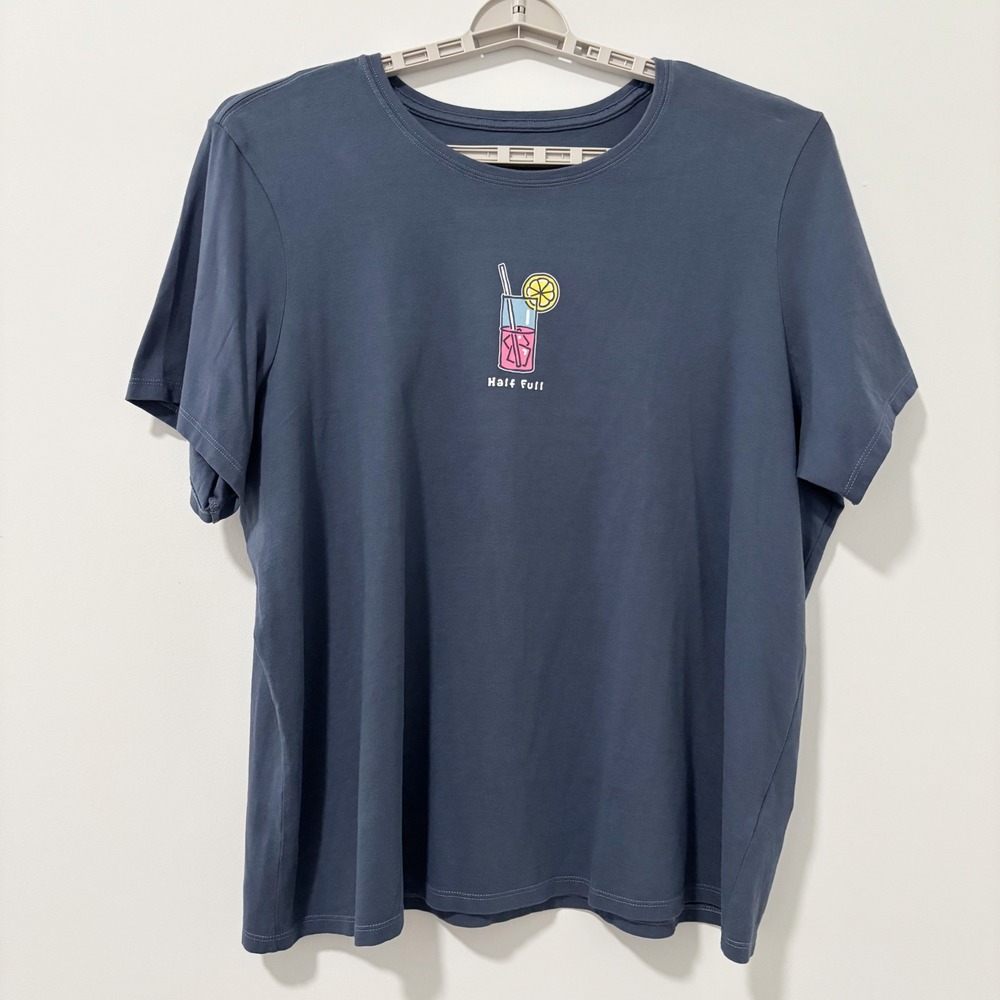 Life is Good T-Shirt Women XXXL Blue Half Full Lemonade Graphic Cotton Vintage
